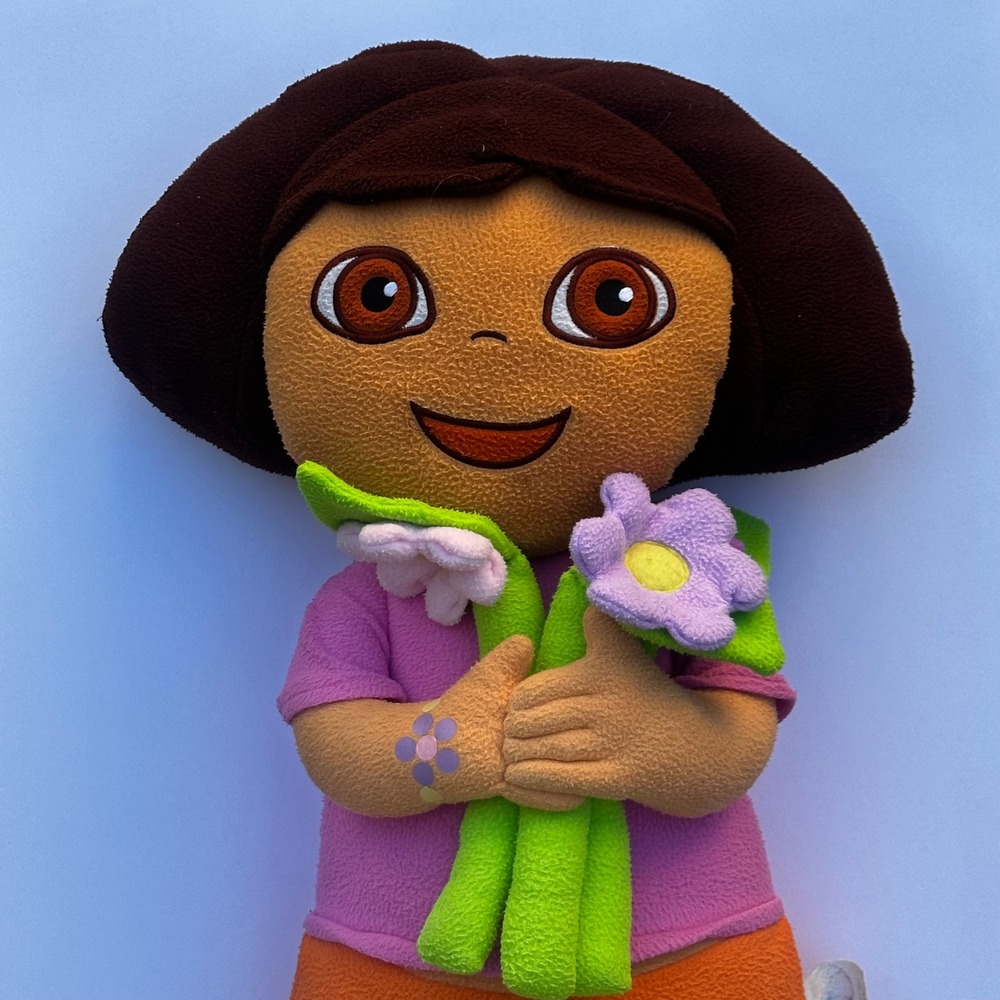 Dora the Explorer Plush Doll 25 Inch Large Nickelodeon FunHouse Holding Flowers